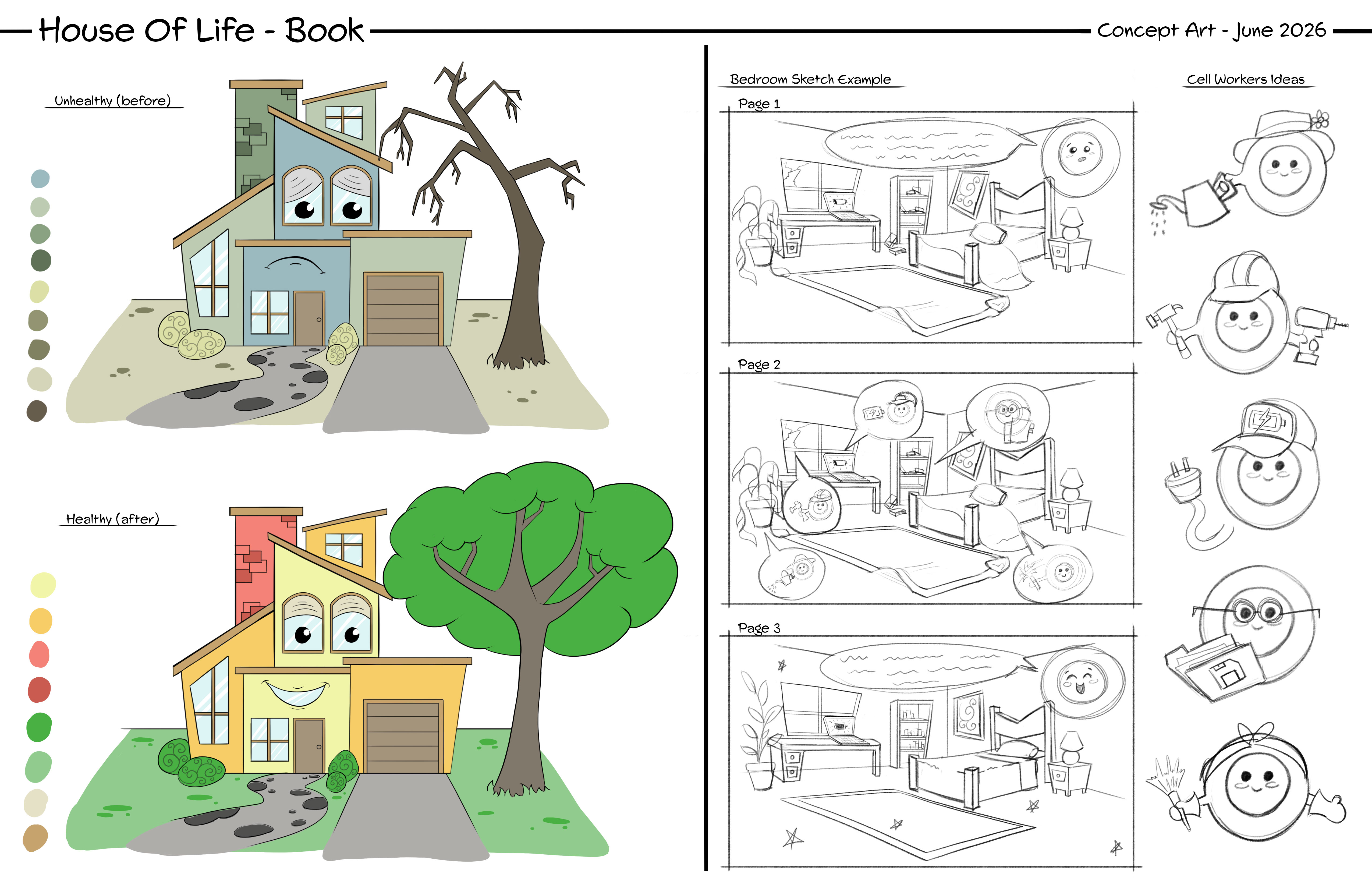 House of Life concept art sketches by the illustrator.